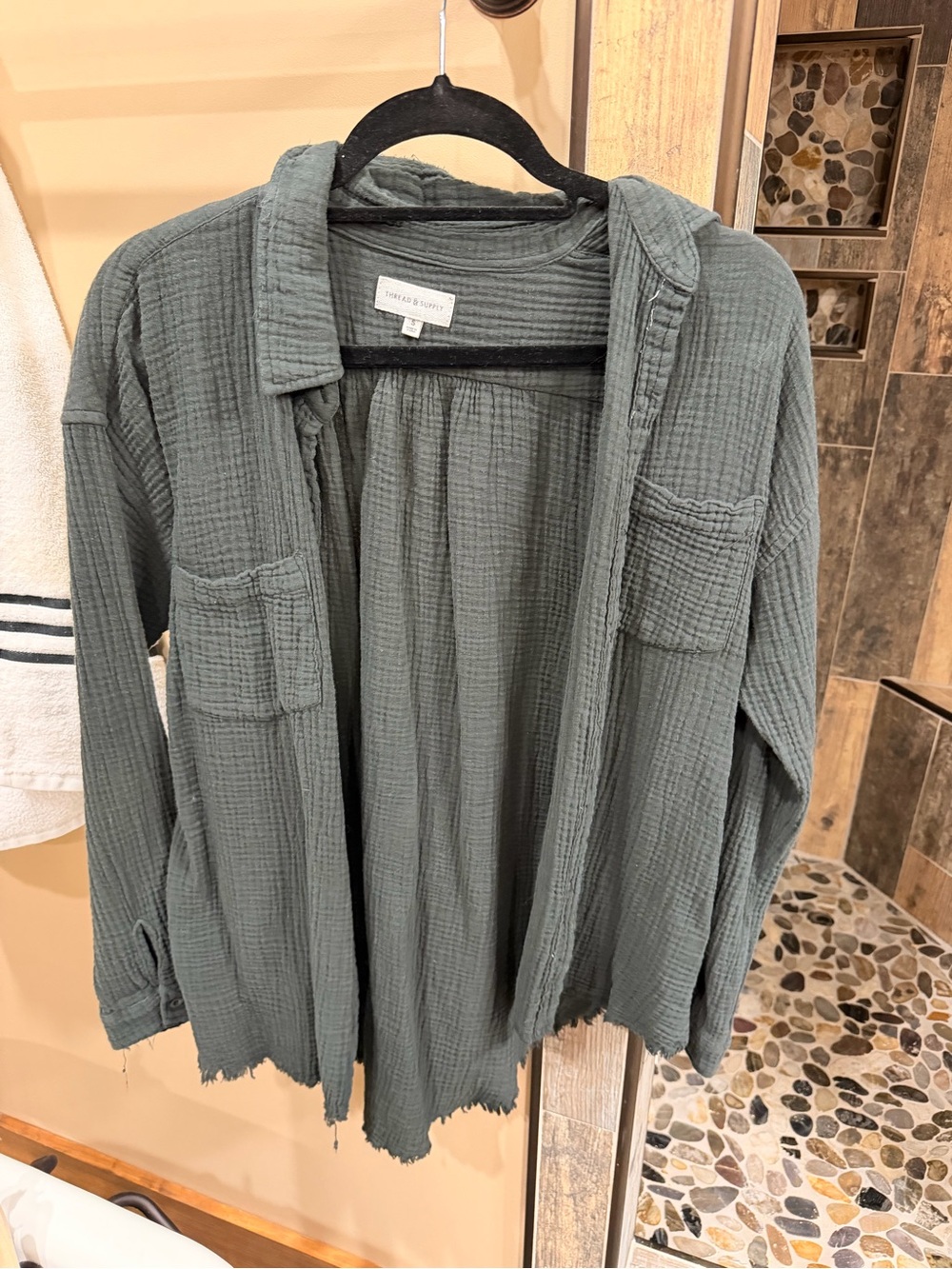 Thread & Supply Olive Green Gauze Button-Down Shirt Jacket